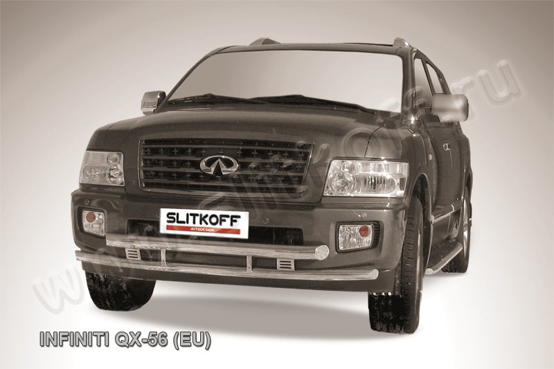Защита переднего бампера d76+d57 двойная Infiniti QX-56 (2004-2010)