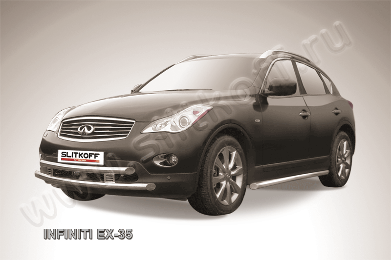 Защита переднего бампера d57+d57 двойная широкая Infiniti EX-35 (2007-2013)