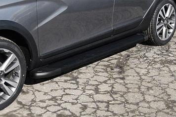 Пороги алюминиевые "Optima Black" 1800 черные Lada Vesta SW Cross
