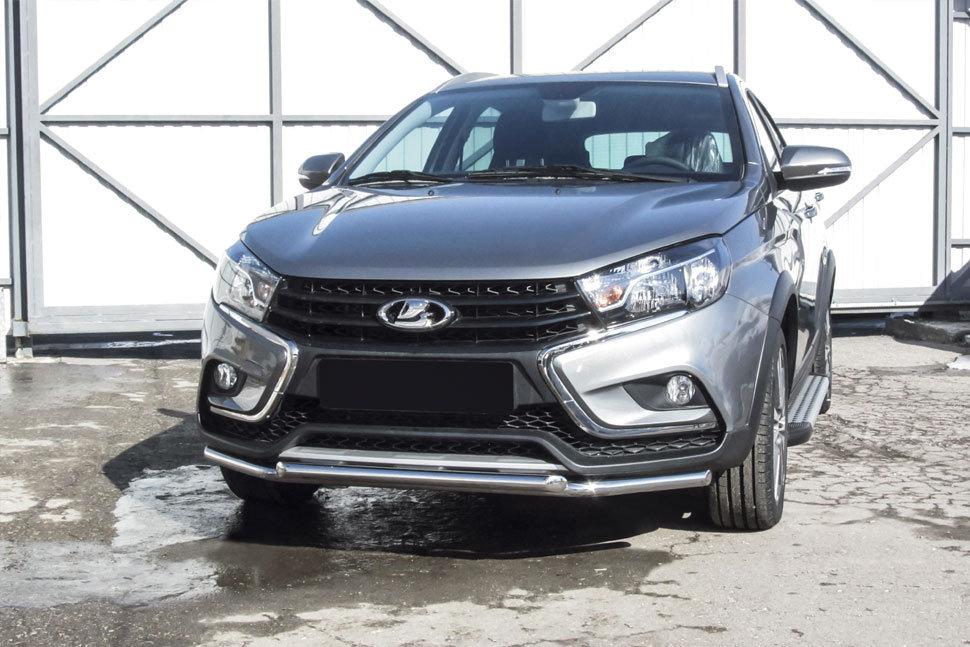 Защита переднего бампера d42 + d42 двойная Lada Vesta SW Cross (2015-2022)