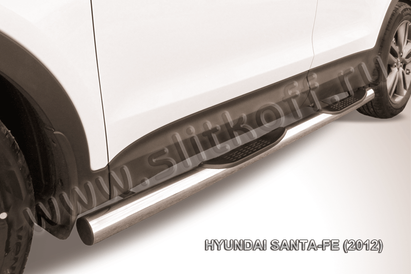 Защита порогов d76 с проступями Hyundai Santa-Fe (2012-2018)