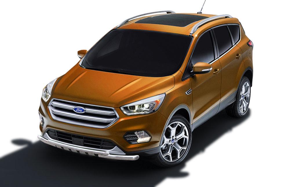 Защита переднего бампера d57+d42 двойная с декоративными элементами Ford Kuga (2016)