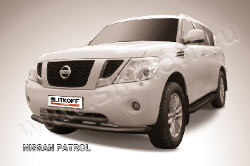Защита переднего бампера d76+d57 двойная черная Nissan Patrol (2010-2014)