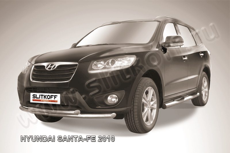 Защита переднего бампера d57+d57 двойная Hyundai Santa-Fe (2009-2012)