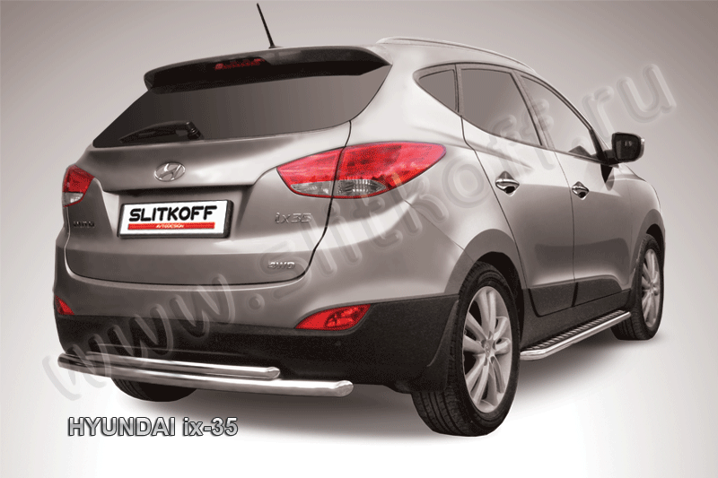 Защита заднего бампера d57+d42 двойная Hyundai ix-35 (2010-2015)