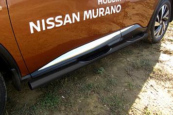 Защита порогов d76 с проступями черная Nissan Murano (2016)