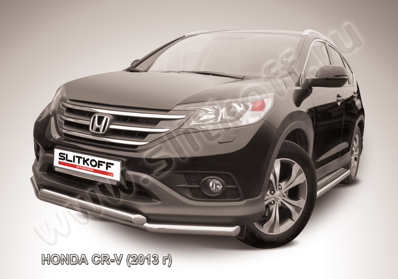 Защита переднего бампера d76+d57 двойная Honda CR-V 2L (2011-2015)