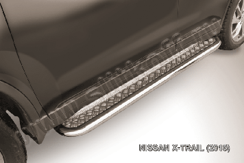 Защита порогов d57 с листом усиленная Nissan X-TRAIL (2015)