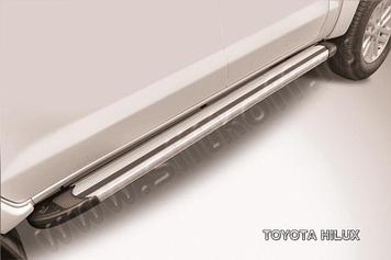 Пороги алюминиевые "Luxe Silver" 2000 серебристые Toyota Hilux