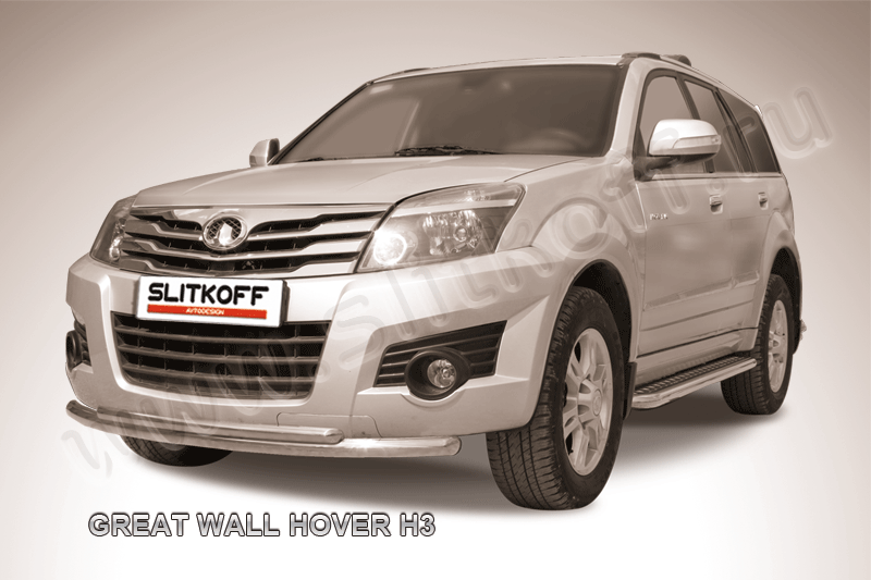 Защита переднего бампера d57+d42 двойная радиусная Great Wall Hover H3 (2010-2015)