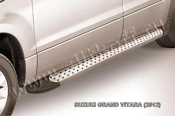 Пороги алюминиевые "Standart Silver" 1700 серебристые Suzuki Grand Vitara (2012)