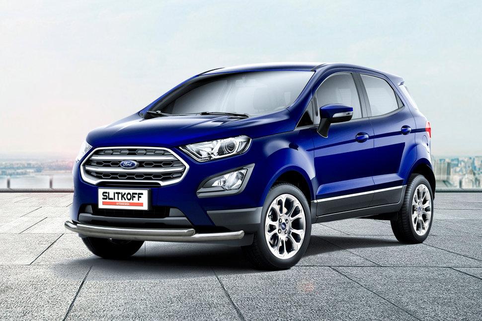 Защита переднего бампера d57+d42 двойная Ford EcoSport (2017-2022)