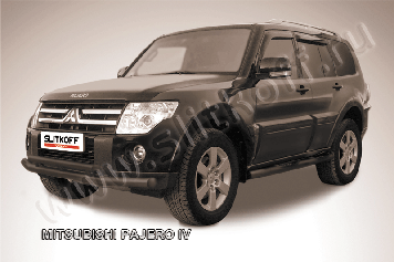 Защита переднего бампера d76+d57 двойная черная Mitsubishi Pajero IV (2006-2022)
