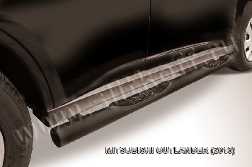 Защита порогов d76 с проступями черная Mitsubishi Outlander (2013)
