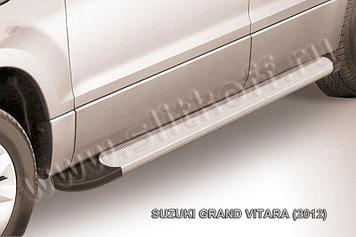 Пороги алюминиевые "Optima Silver" 1700 серебристые Suzuki Grand Vitara (2012)