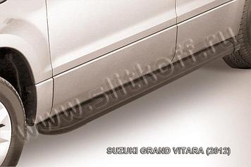 Пороги алюминиевые "Optima Black" 1700 черные Suzuki Grand Vitara (2012)