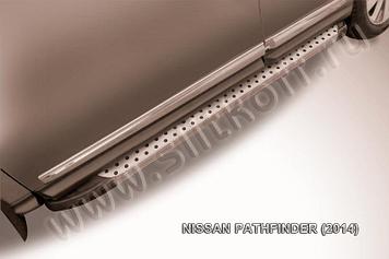 Пороги алюминиевые Standart Silver серебристые на Nissan   Pathfinder (2014)