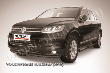 Защита переднего бампера d57+d57 двойная черная Volkswagen Touareg (2010-2014)