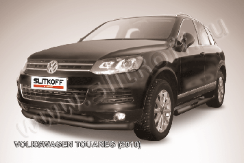 Защита переднего бампера d76+d57 двойная черная Volkswagen Touareg (2010-2014)