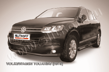 Защита переднего бампера d76 черная Volkswagen Touareg (2010)