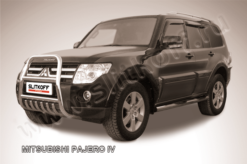 Кенгурятник d57 высокий с защитой картера Mitsubishi Pajero IV (2006-2022)