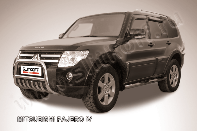 Кенгурятник d57 низкий c защитой картера Mitsubishi Pajero IV (2006-2022)