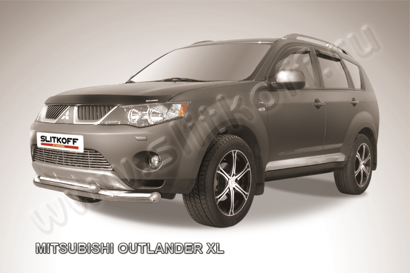 Защита переднего бампера d76+d57 двойная Mitsubishi Outlander XL (2005-2009)