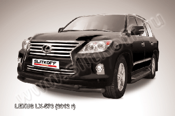 Защита переднего бампера d76+d57 двойная черная Lexus LX-570 (2012-2015)