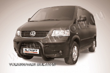 Кенгурятник d76 низкий "мини" черный Volkswagen Multivan (2003-2015)