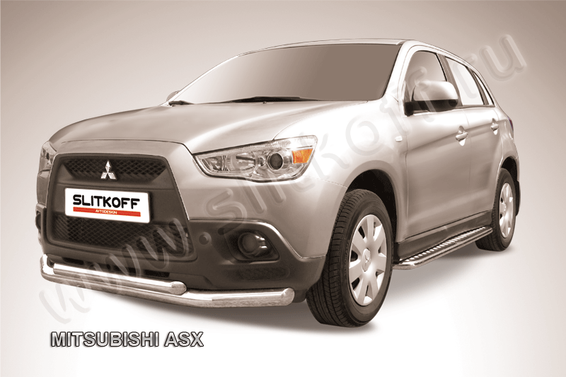 Защита переднего бампера d76+d57 двойная Mitsubishi ASX (2010-2013)