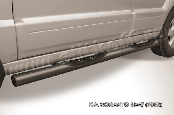 Защита порогов d76 с проступями черная Kia Sorento (2006-2011)