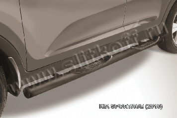 Защита порогов d76 с проступями черная Kia Sportage (2010-2016)