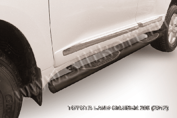 Защита порогов d76 с проступями черная Toyota Land Cruiser 200 (2012)
