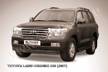 Защита переднего бампера d57+d57 двойная черная Toyota Land Cruiser 200 (2007-2012)