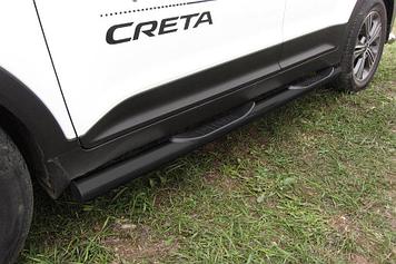 Защита порогов d76 с проступями черная Hyundai CRETA 4WD 2016