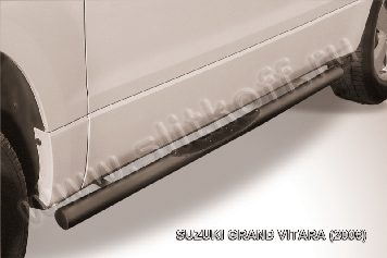 Защита порогов d76 с проступями черная Suzuki Grand Vitara 3 doors (2008-2012)