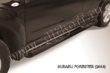 Защита порогов d76 с проступями черная Subaru Forester (2007-2013)
