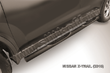 Защита порогов d76 с проступями черная Nissan X-Trail (2013-2022)