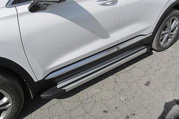 Пороги алюминиевые "Luxe Silver" 1800 серебристые на Hyundai SANTA-FE (2018)