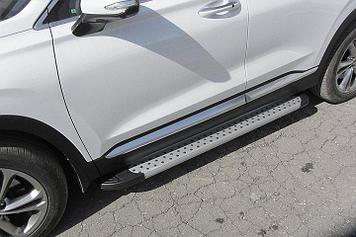 Пороги алюминиевые "Standart Silver" 1800 серебристые на Hyundai SANTA-FE (2018)