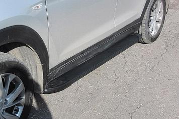 Пороги алюминиевые Optima Black 1700 черные на Hyundai Tucson (2018)