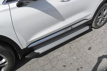 Пороги алюминиевые "Optima Silver" 1800 серебристые на Hyundai SANTA-FE (2018)