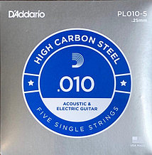 Отдельная стальная струна без обмотки 010, Plain Steel, D`Addario PL010-5