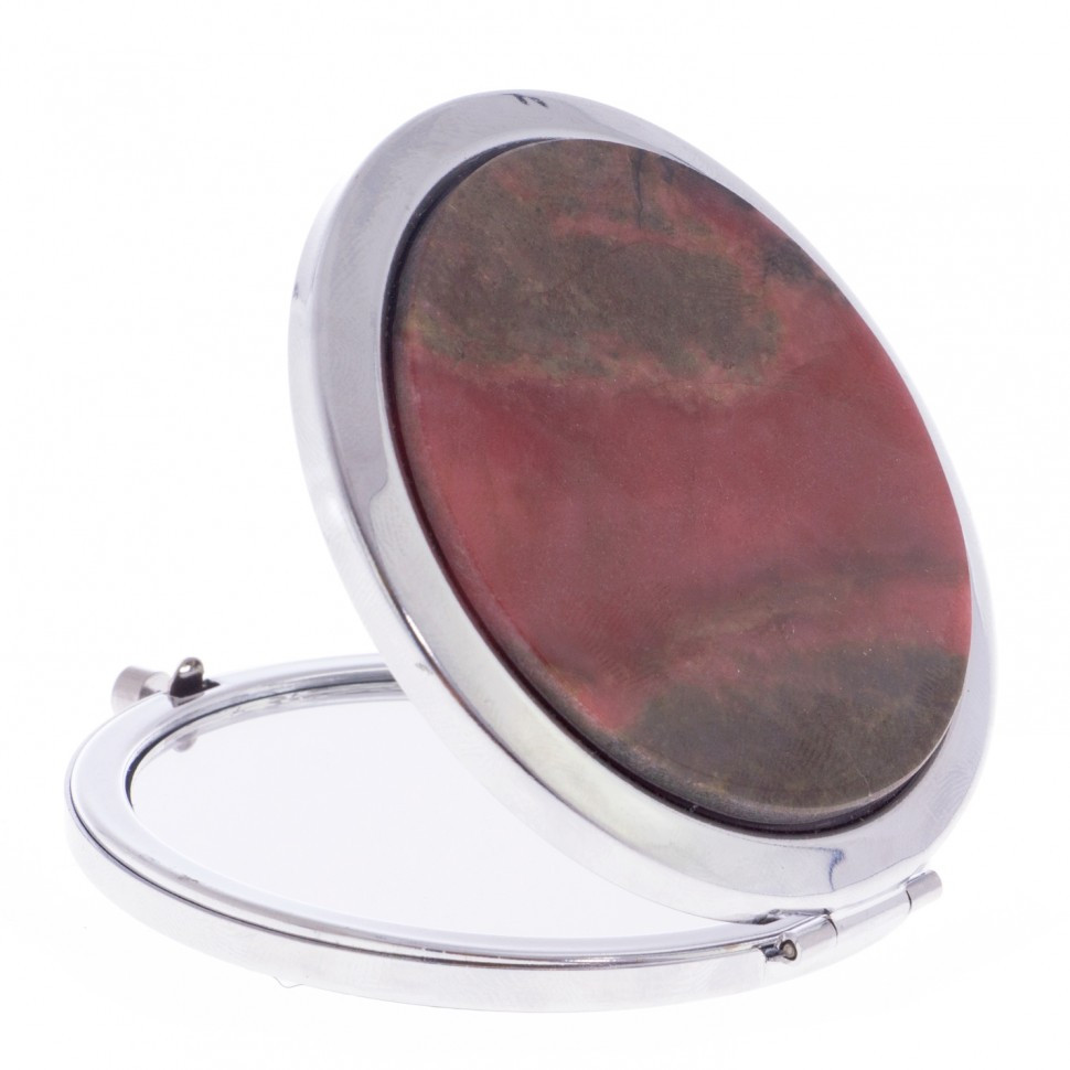 Карманное зеркальце круглое с родонитом цвет серебро 122261 - фото 3 - id-p94417934
