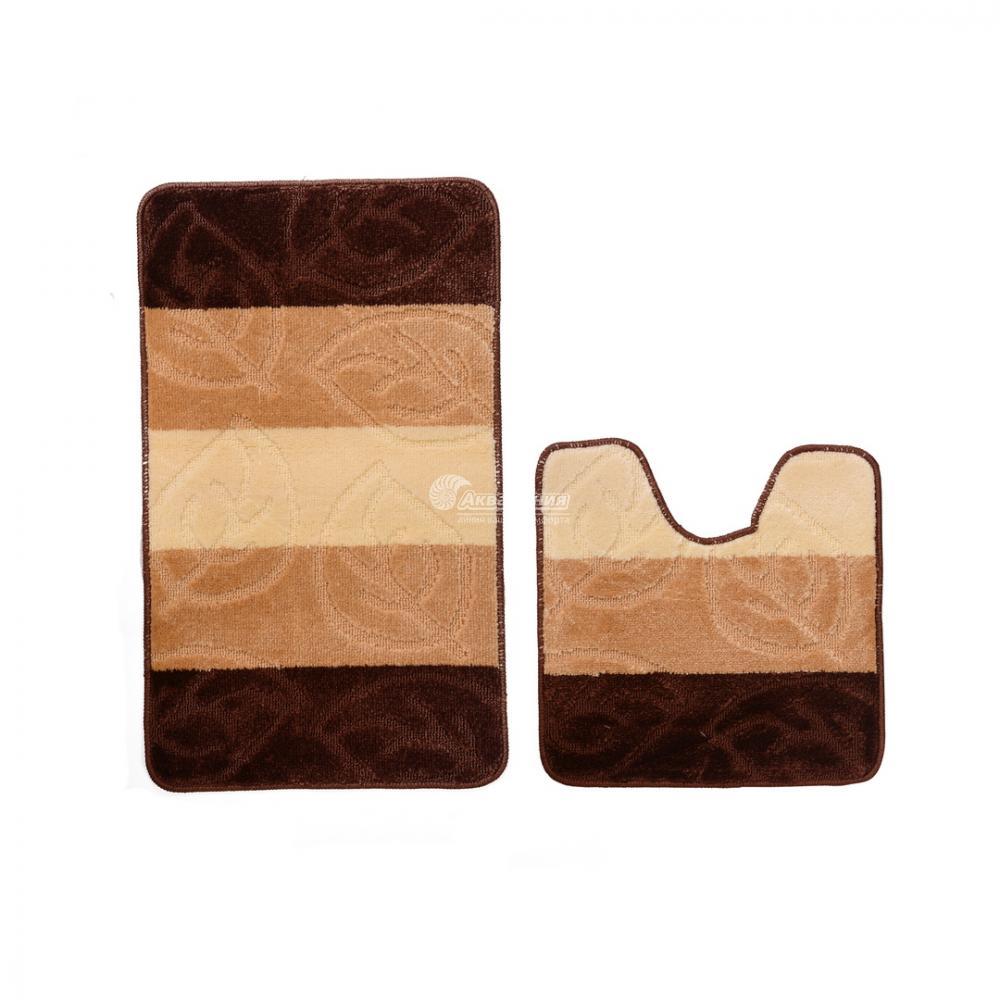 Набор ковриков ванна/туалет, Полоска листья коричневый 45*45, 45*75 Twist (Аквалиния, Россия), фото 1