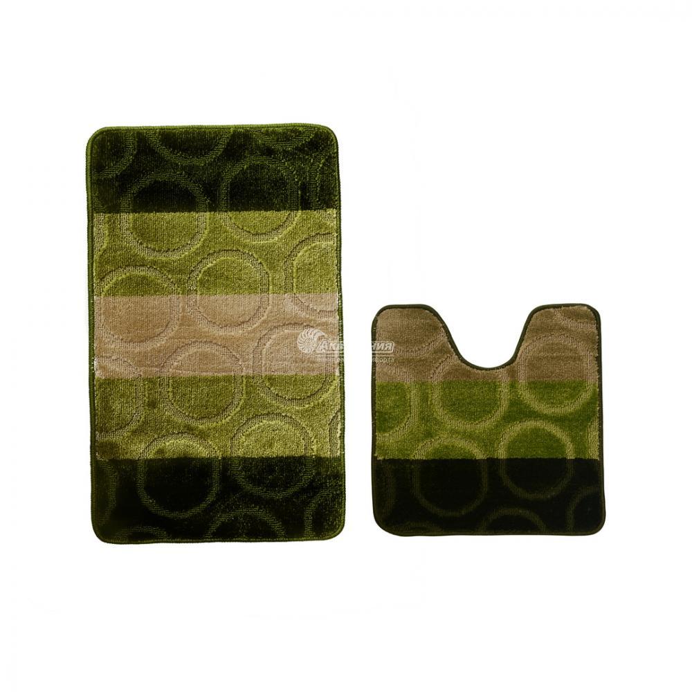 Набор ковриков ванна/туалет, Полоска круги зеленый 45*45, 45*75 Twist (Аквалиния, Россия), фото 1