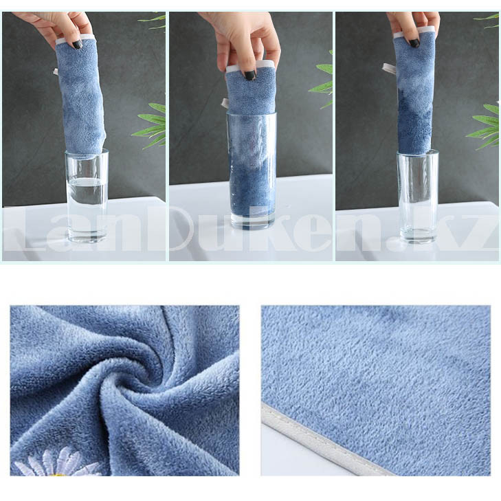 Кухонное полотенце универсальное из микрофибры 30х30 см с ромашкой синее - фото 5 - id-p94476402