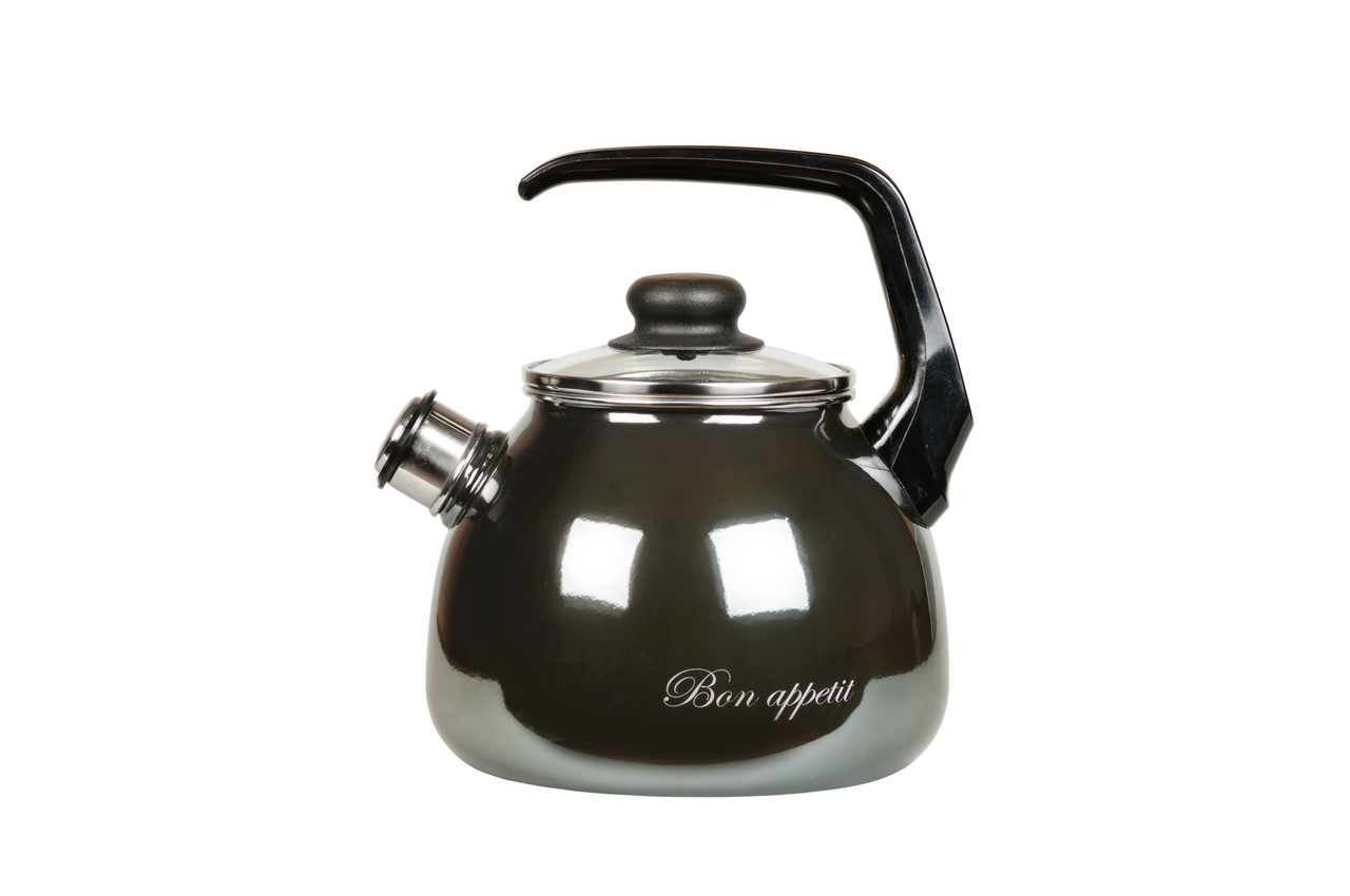 Чайник со свистком 3л "Bon appetit" мокр. асф. (Сталь Эмаль, Россия), фото 1