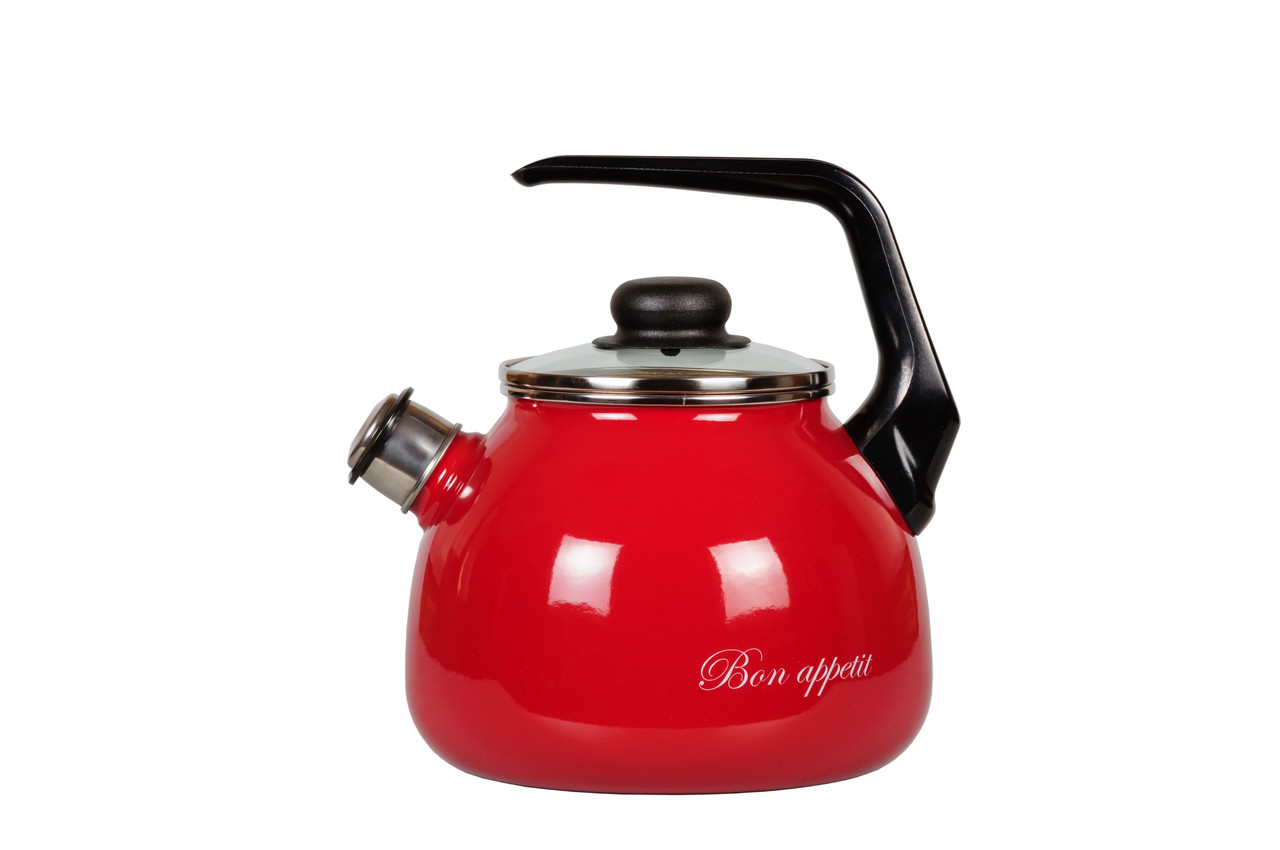 Чайник со свистком 3л "Bon appetit" вишн. (Сталь Эмаль, Россия), фото 1