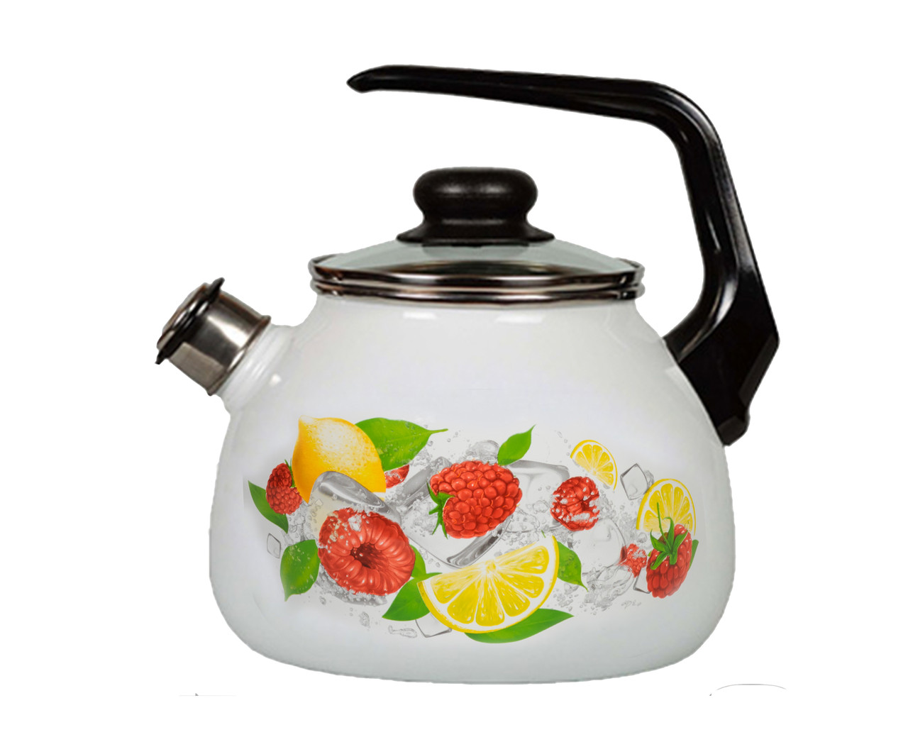Чайник со свистком 2л "Лимон" бел. (Сталь Эмаль, Россия), фото 1
